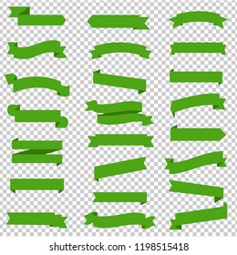 Green Ribbon Set InIsolated Transparent Background With Gradient Mesh, Vector Illustration