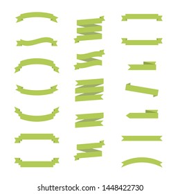 Green Ribbon Set In Isolated Background With Gradient Mesh, Vector Illustration