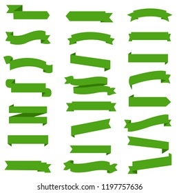 Green Ribbon Set In Isolated White Background , Vector Illustration
