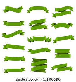 Green Ribbon Set, Vector Illustration