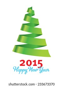 Green ribbon stylized Christmas tree on white background.