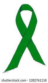 Green ribbon symbol. Sketch-Style Icon. Symbol. Sign. Stock Vector Illustration. Transparence. White Isolated.