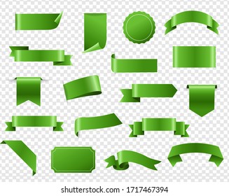 Green Ribbon And Tags Isolated Transparent Background With Gradient Mesh, Vector Illustration