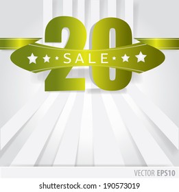 Green Ribbon with text sale 20 percent and stripes as a background