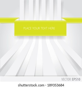 The green ribbon with text and white stripes as background