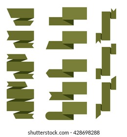 green ribbon vector set on isolated background