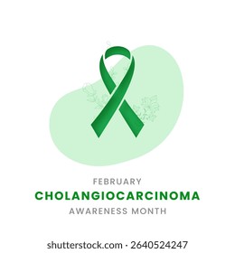 Green ribbon with white background awareness graphic for International Cholangiocarcinoma Awareness Month.