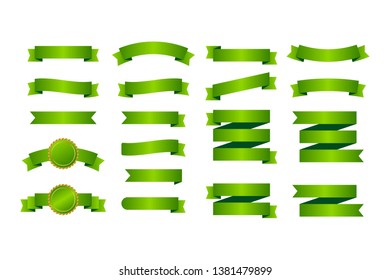 Green ribbons banners. Set of ribbons. Vector stock illustration.