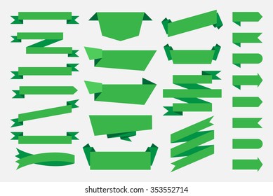 Green Ribbons Banners Tags Labels. Vintage Template Flat design. Vector illustration