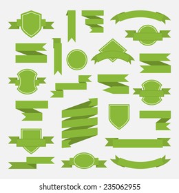 Green ribbons and label set in flat style isolated on white background.Vector.Banner web.Part I