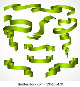 Green Ribbons Set, Isolated On White Background