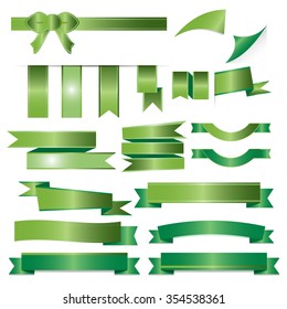 Green ribbons set isolated on white background