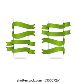 Green Ribbons Set, Isolated On White Background
