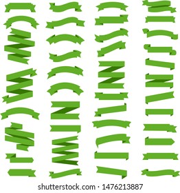 Green Ribbons Set Isolated White Background