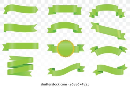 Green Ribbons Set Isolated White Background With Gradient Mesh, Collection with Eco tags and labels and stickers, Sale icons, Green Tags And Ribbon, Set of green bow with horizontal green ribbons.