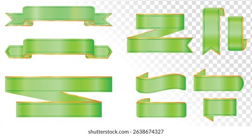 Green Ribbons Set Isolated White Background With Gradient Mesh, Collection with Eco tags and labels and stickers, Sale icons, Green Tags And Ribbon, Set of green bow with horizontal green ribbons.