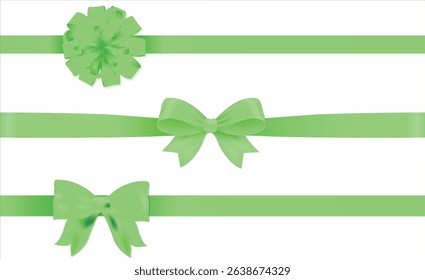 Green Ribbons Set Isolated White Background With Gradient Mesh, Collection with Eco tags and labels and stickers, Sale icons, Green Tags And Ribbon, Set of green bow with horizontal green ribbons.