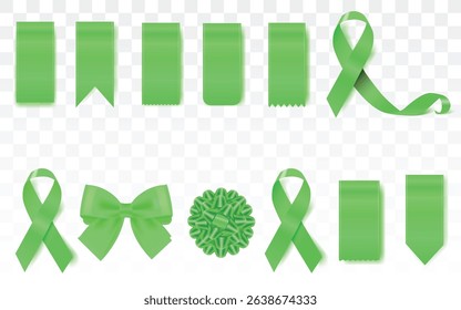 Green Ribbons Set Isolated White Background With Gradient Mesh, Collection with Eco tags and labels and stickers, Sale icons, Green Tags And Ribbon, Set of green bow with horizontal green ribbons.