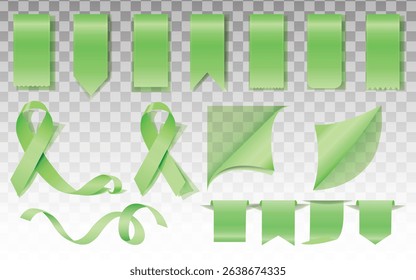 Green Ribbons Set Isolated White Background With Gradient Mesh, Collection with Eco tags and labels and stickers, Sale icons, Green Tags And Ribbon, Set of green bow with horizontal green ribbons.
