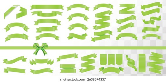 Green Ribbons Set Isolated White Background With Gradient Mesh, Collection with Eco tags and labels and stickers, Sale icons, Green Tags And Ribbon, Set of green bow with horizontal green ribbons.