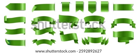 Green Ribbons Set Isolated White Background With Gradient Mesh, Vector Illustration
