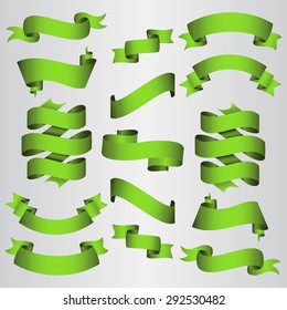 Green Ribbons Set. Vector Illustration.