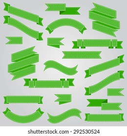 Green Ribbons Set. Vector Illustration.