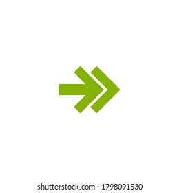 green  right double rounded arrow icon. Isolated on white. Continue icon.  Next sign. East arrow.