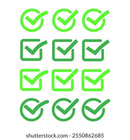 Coleção de marcas de direito verde. Marcas de verificação simples ícones definir design