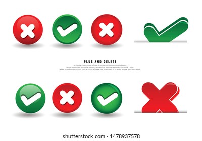 Green right and red wrong icons set. Yes and no symbol. Check box. Icon wrong.True false. Icon correct. vector -  illustration