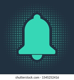 Green Ringing bell icon isolated on blue background. Alarm symbol, service bell, handbell sign, notification symbol. Abstract circle random dots. Vector Illustration