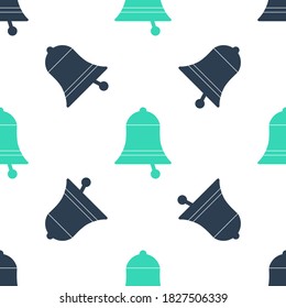 Green Ringing bell icon isolated seamless pattern on white background. Alarm symbol, service bell, handbell sign, notification symbol. Vector.