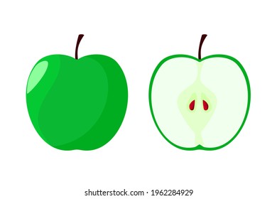 Green ripe apple whole and cut fruit