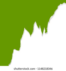 green ripped open paper edge with white background
