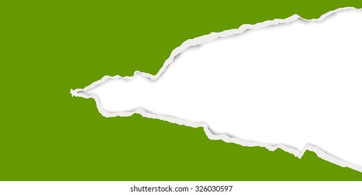 green ripped open paper with white background