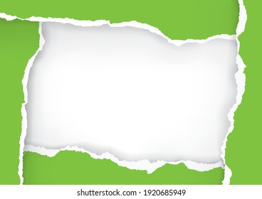 
Marco de papel Green Ripped. 
lustración de cuatro rayas de papel rotas, fondo expresivo. Plantilla para banner. Vector disponible.
