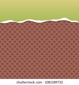 Green ripped paper vector with chocolate wafer pattern background.