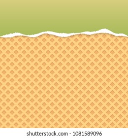 Green ripped paper vector with wafer pattern background.