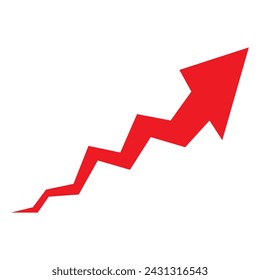 green rising arrow isolated background with clipping path in hand drawn style. up arrow, growth graphic, success icon, upping chart for financial or business concept, eps10