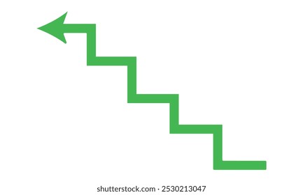 Green rising arrow isolated background with clipping path in hand drawn style. up arrow, growth graphic, success icon, upping chart for financial or business concept. Growing arrow. Green arrow. 
