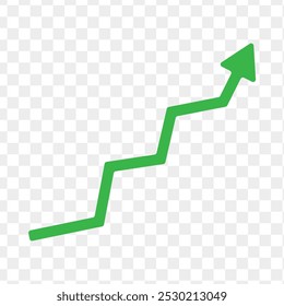 Seta verde ascendente plano de fundo isolado com traçado de recorte em estilo desenhado à mão. seta para cima, gráfico de crescimento, ícone de sucesso, gráfico ascendente para o conceito financeiro ou de negócios. Seta crescente. Seta verde. 