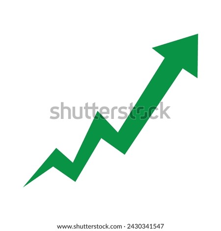 green rising arrow isolated background with clipping path in hand drawn style. up arrow, growth graphic, success icon, upping chart for financial or business concept, eps10