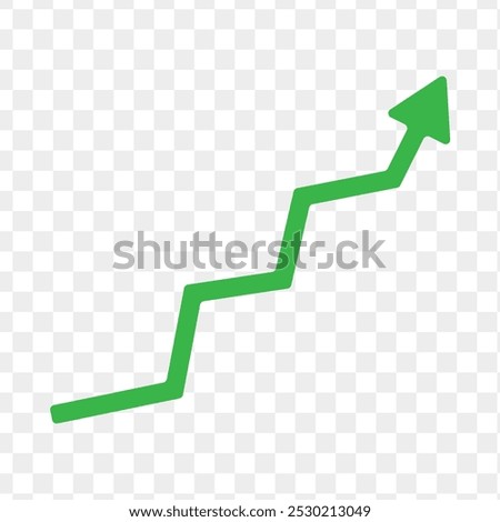 Green rising arrow isolated background with clipping path in hand drawn style. up arrow, growth graphic, success icon, upping chart for financial or business concept. Growing arrow. Green arrow. 