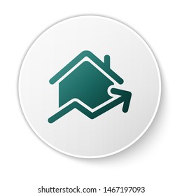 Green Rising cost of housing icon isolated on white background. Rising price of real estate. Residential graph increases. White circle button. Vector Illustration