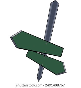 Green road arrow sign pointing in different directions. cartoon 