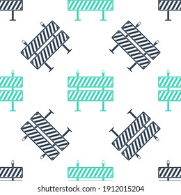 Green Road barrier icon isolated seamless pattern on white background. Restricted area which are in under construction processes. Fence of building or repair works sign. Vector.