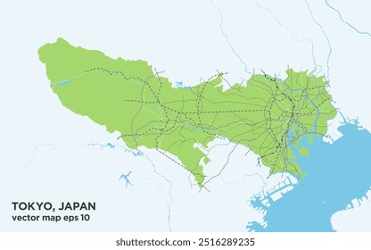 Mapa de rotas de estradas verdes de Tóquio, Japão