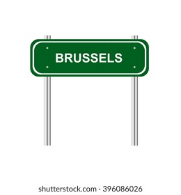 Green road sign Brussels