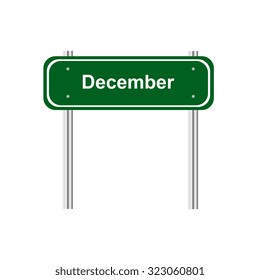 Green road sign Desember