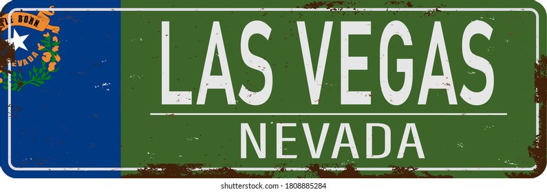 green road sign Las Vegas in old grungy rusted style